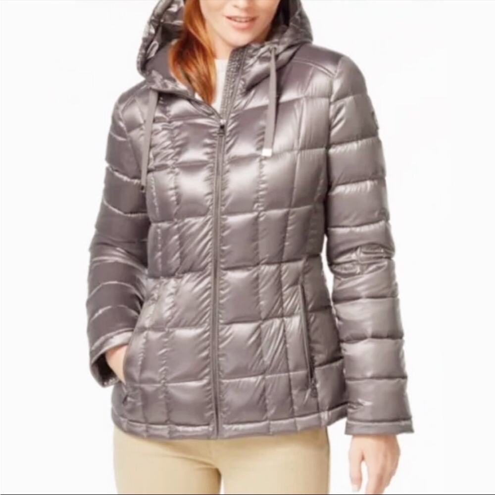 Calvin Klein Women's Packable Puffer Coat Puffy Jacket  Silver Gold Hooded Med